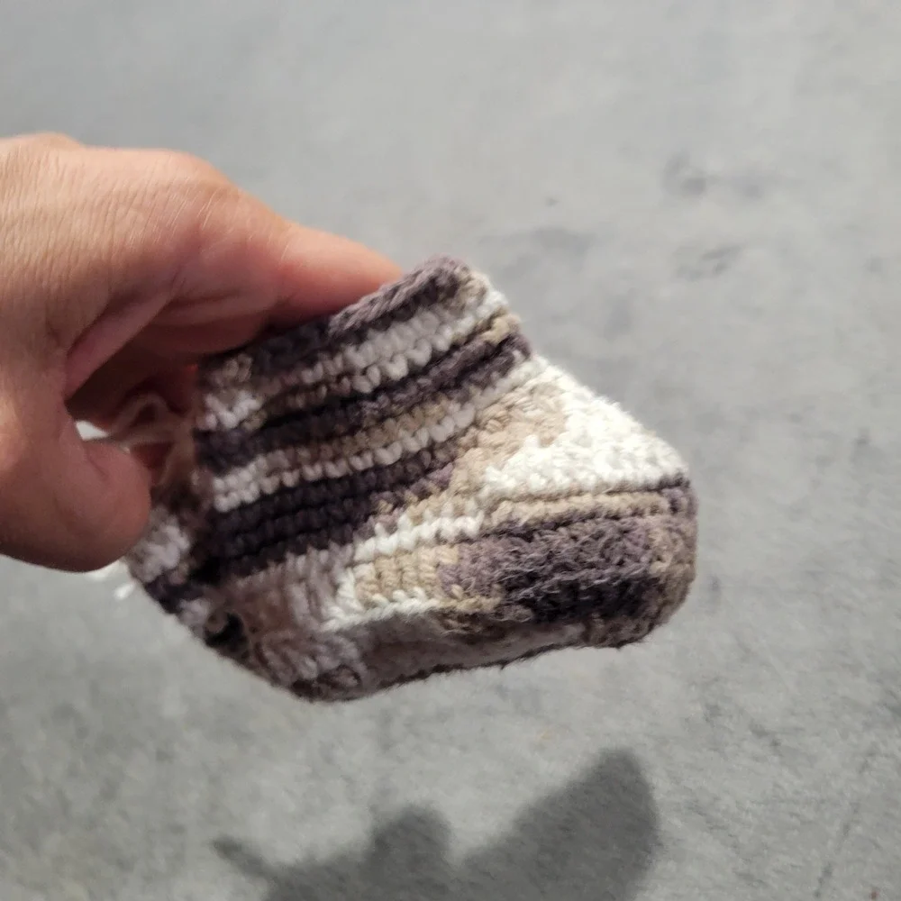 Handmade Crochet Baby Booties Unisex Infant Brown Tan White Striped Boho Soft